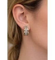 Xuping Rose Gold 2 sıralı Zirkon Taşlı Çelik Kadın Küpe (Mürdüm)