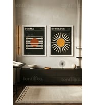 Geometrik Minimalizm 2'li Ahşap Çerçeveli Tablo Seti