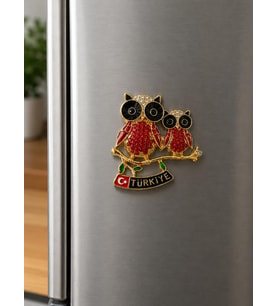 Magnet Baykuş Figürlü Türkiye Hatıra Buzdolabı Süsü Taşlı Metal Dekoratif Magnet 7x6 cm