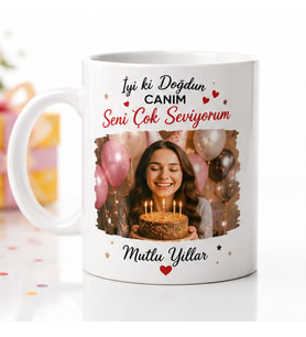 Doğum Gününe Özel Fotoğraflı Kupa, İsim ve Mesaj Yazılı Kişiye Özel Hediye Kupası