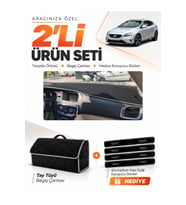 VOLVO V40 (2012-2019) Uyumlu Torpido Örtüsü + Tay Tüyü Bagaj Çantası + Sticker Seti - Siyah Gri