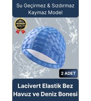Premium Su Geçirmez Sızdırmaz Kaymaz Kaliteli Yüzücü Şapka Elastik Bez 2'li Deniz Havuz Yüzme Bonesi