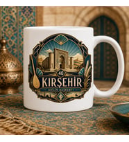 Kırşehir Temalı Hediyelik Kupa Bardak - 40 Plaka Ahilik Başkenti Art-Deco ve Simetrik Motifli Özel Tasarım Kupa
