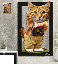 Kişiye Özel Hayvan Karikatürlü Kedi 3D Ahşap Tablo 30x47 Model-5