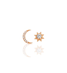 Gümüş rose zirkon taşlı ay ve güneş kombin küpe SGTL12257ROSE