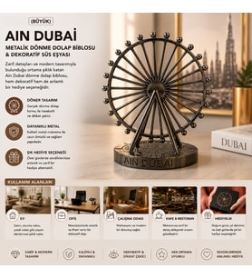 Büyük Boy Metalik Dönme Dolap Biblosu - Ain Dubai Figürü - Krom ve Bakır - Dekoratif Tasarım