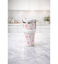 700 Ml Taşıma Kulplu Çelik Termos Mug Vakumlu Isı Yalıtımlı Sızdırmaz Şık Bardak (Tuled Beyazı)
