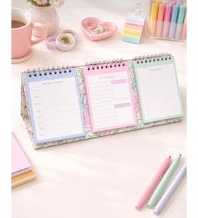 Masaüstü Planner Takvim (3 Bölmeli) - Haftalık ve Günlük Liste, Not Sayfaları (Yeşil)