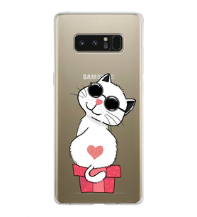 Samsung Galaxy Note 8 Kapak Cool Cat Tasarımlı Şeffaf Silikon Kılıf