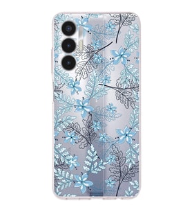 PrintiFy Tecno Pova 3 Uyumlu Kamera Korumalı Floral Mavi Tasarımlı Şeffaf Silikon Kılıf