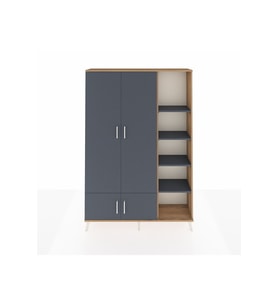 Arges Gardrop 6 Raflı 4 Kapaklı Tek Askılı 132x30x195 Çam-Antrasit
