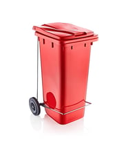 Omnipazar SY-6507 Pedallı Tekerlekli Kapaklı Plastik Çöp Konteyneri 120 lt (Kırmızı)