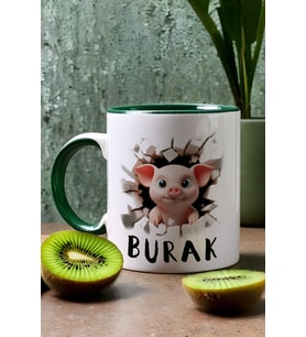 3D Domuzcuk Hediye Kupa Bardak İsimli İsim Yazılı (Yeşil)