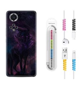 Huawei Nova Y70 Y90 Nova 9 SE  Kılıf Kablo Koruma Spiral Silikon Black Purple Wolf 1791