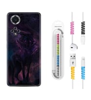 Huawei Nova Y70 Y90 Nova 9 SE  Kılıf Kablo Koruma Spiral Silikon Black Purple Wolf 1791