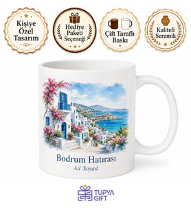 Bodrum Beyaz Evleri Muğla Yazlık Hatırası Kupa Bardak Hediye