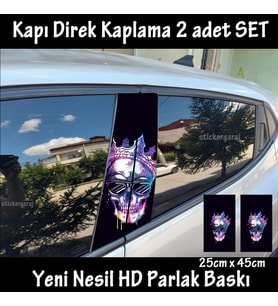 taclı kuru kafa gözlüklü folyo - 2kapı için 2adet sticker kaplama - tuning modifiye