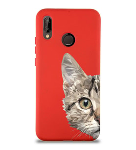 Xiaomi Redmi Note 7  Uyumlu Lansman Kılıf Catface Tasarımlı İçi Kadife Kapak-Kırmızı (Şeffaf)