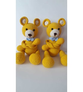 Sarı Ayıcık Perde Tutucu Amigurumi Organik Oyuncak