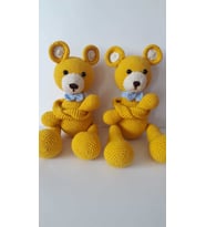 Sarı Ayıcık Perde Tutucu Amigurumi Organik Oyuncak