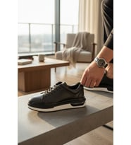 Enoch Hakiki Deri Tasarım Yüksek Taban Bağcıklı Erkek Sneaker Ayakkabı