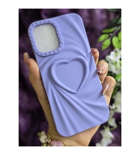 Iphone 16 Uyumlu 3D Kalpli Lila Silikon Kılıf