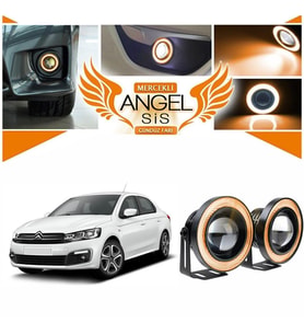 Citroen C Elysee Uyumlu, Universal Mercekli Led Angel Sis Farı, 76mm Turuncu Renk