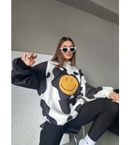 Smiley Face Kapüşonlu Sweatshirt - Siyah