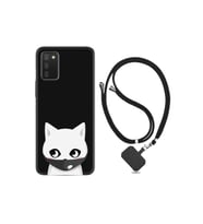 Samsung Galaxy A03s Kılıf Silikon Desen Boyun Askılı Pandemi Cat 1729