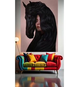 SURREAL AT VE KADIN PORTRESİ Ev Duvar Salon Güzellik Salonu  Ofis Dükkan Dekarasyon kanvas tablo (Çok Renkli)
