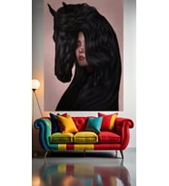 SURREAL AT VE KADIN PORTRESİ Ev Duvar Salon Güzellik Salonu  Ofis Dükkan Dekarasyon kanvas tablo (Çok Renkli)