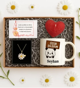 BK Gift Kişiye Özel Özür Dilerim Tasarımlı Kupa & Kolye & Mum Hediye Seti, Özür Dileme Hediyesi