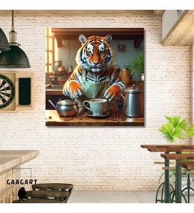 Kare Kanvas Kahve Köşesi Cafe Tablosu Barista Kaplan