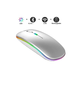 HONOR Pad X9A 11,5" Tablet İçin Uyumlu RGB LED Işıklı Bluetooth+2.4Ghz Kablosuz Şarjlı Mouse (Gümüş)