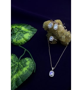 Oval Model Rose Kaplama Zirkon Taşlı Gümüş Üçlü Set