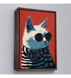 Çerçeveli Cool Kedi Tablo (Kahverengi)