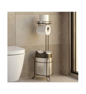 Banyo Tuvalet Kağıdı Askısı Çöp Kovası Yedekli Ayaklı Siyah