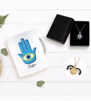 BK Gift Kişiye Özel Nazar Temalı Kupa ve Açılan Nazar Kolye Hediye Seti-3 (Model 1)