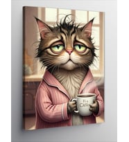 Kanvas Tablo Kahve İçen Kedi