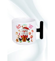 Noel Baba Happy Christmas Baskılı T Saplı Kupa Bardak Porselen Çay Kahve Fincanı