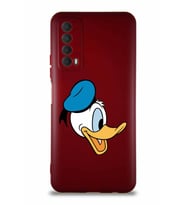Huawei Y7A Soft Premier Kapak Donald Duck-F Tasarımlı Silikon Kılıf - Mürdüm (Şeffaf)