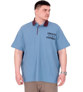 Mode XL Büyük Beden Erkek T-Shirt Polo Yaka YOURSELF U25310 Mavi
