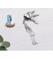 BK Gift Kişiye Özel Tam Boy Karakalem Kadın Karikatürlü Şeffaf Pleksi Anahtarlık-1 (Beyaz)