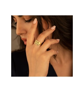 İki İsimli Kıvrımlı 925 Ayar Kadın Gümüş Yüzük (Gold)