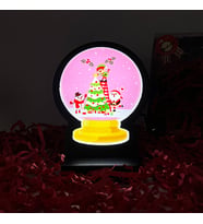 Kar Küresi Yılbaşı Masaüstü Led Lamba/gece Lambası/usb’li Ve Uv Baskılı (leon pembe —led Ile Neon Görünüm) 11*13 CM
