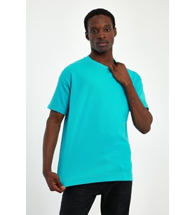 Explode - Erkek Oversize Fit %100 Pamuk Kalın Dokulu Mavi T-shirt 