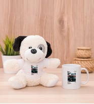 Kişiye Özel İnstagram Tasarım Fotoğraflı Peluş Köpek ve Beyaz Kupa