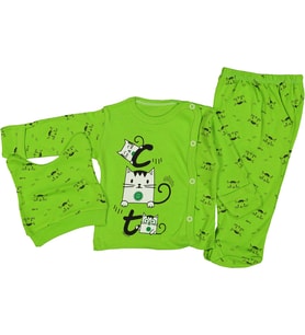 Babycan Şaşkın Kedi 3 Parça Unisex Yeşil Renk Bebek Zıbın Seti 2051961