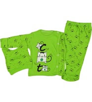 Babycan Şaşkın Kedi 3 Parça Unisex Yeşil Renk Bebek Zıbın Seti 2051961