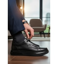 Enoch Hakiki Deri Yıldız Detaylı Günlük Erkek Sneaker Yüksek Comfort Taban